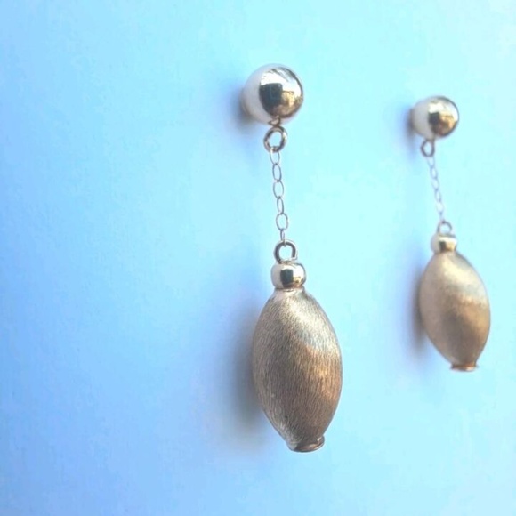 Vintage 14k Gold Brushed Satin Dangle Drop Chain Earrings - Picture 4 of 5